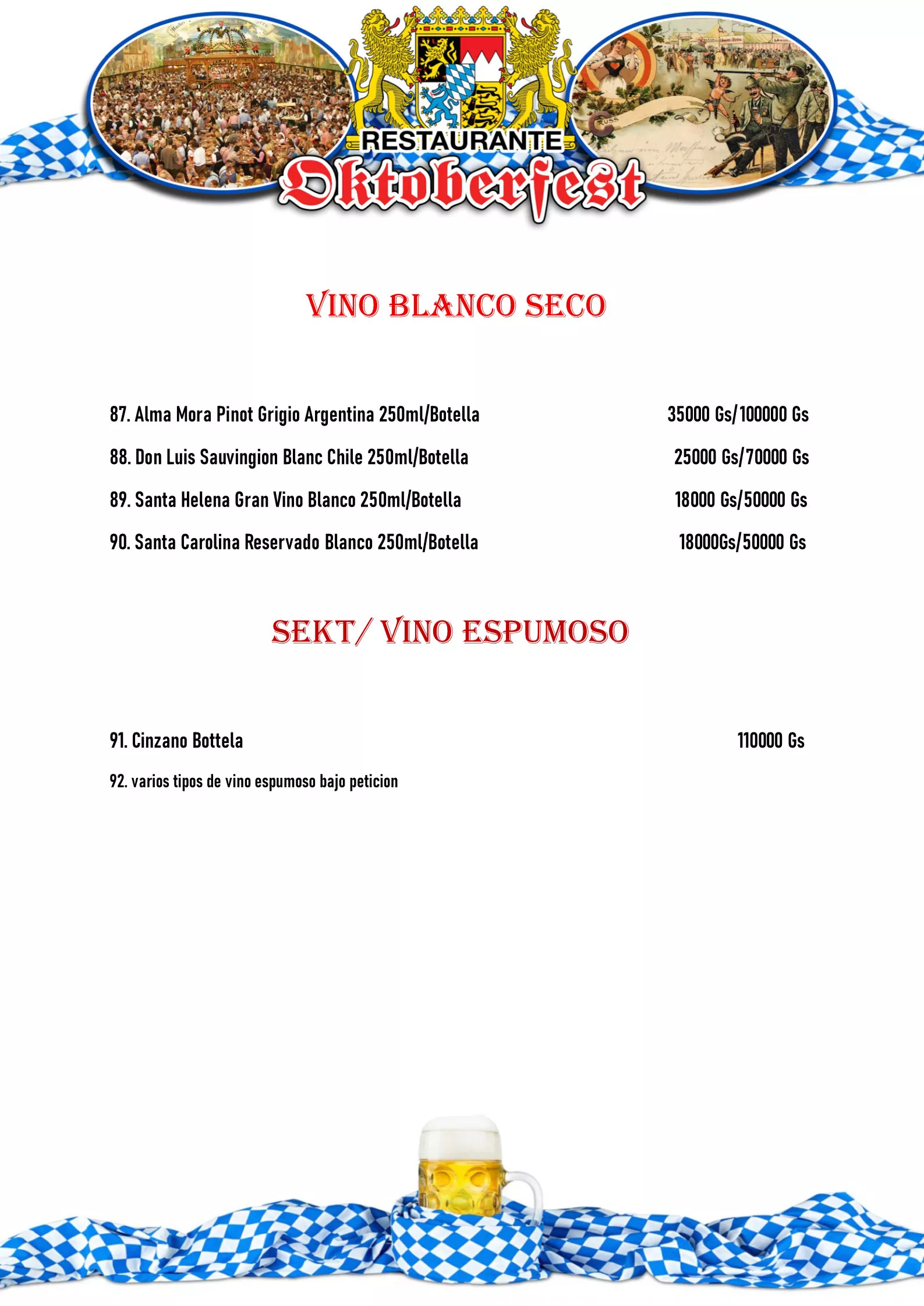 Speisekarte, Menú, Restaurante Oktoberfest San Bernardino, Paraguay