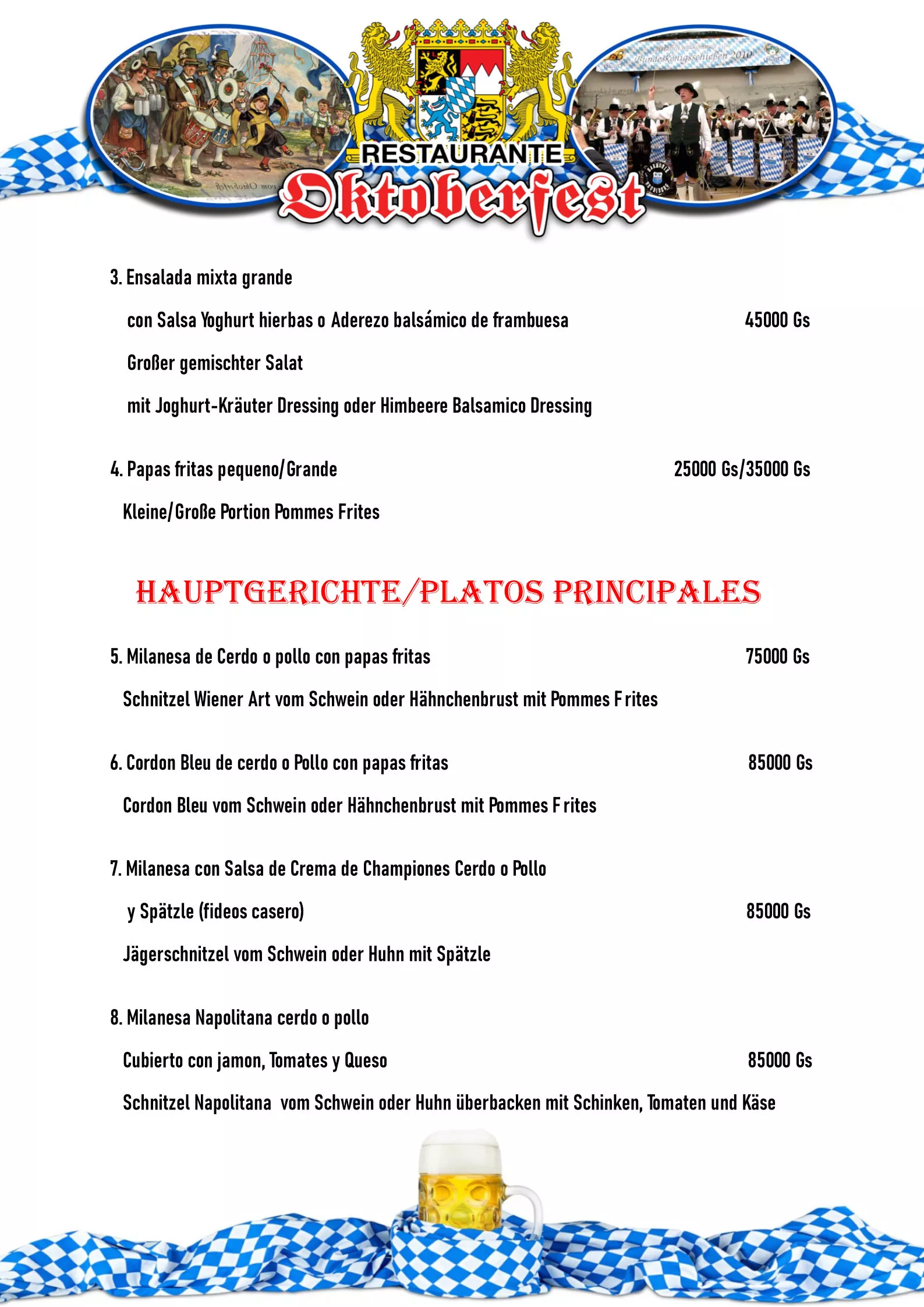 Speisekarte, Menú, Restaurante Oktoberfest San Bernardino, Paraguay