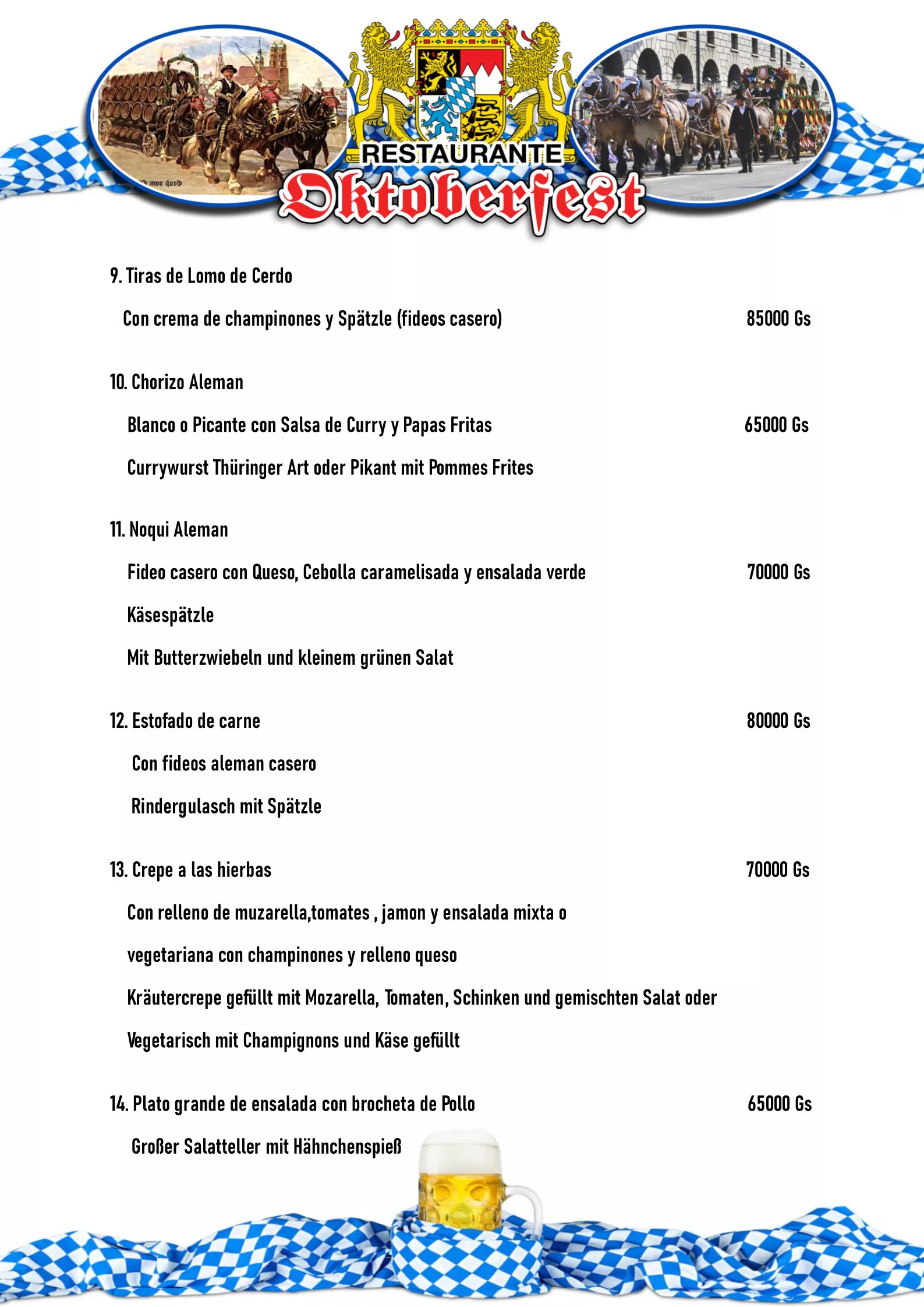 Speisekarte, Menú, Restaurante Oktoberfest San Bernardino, Paraguay