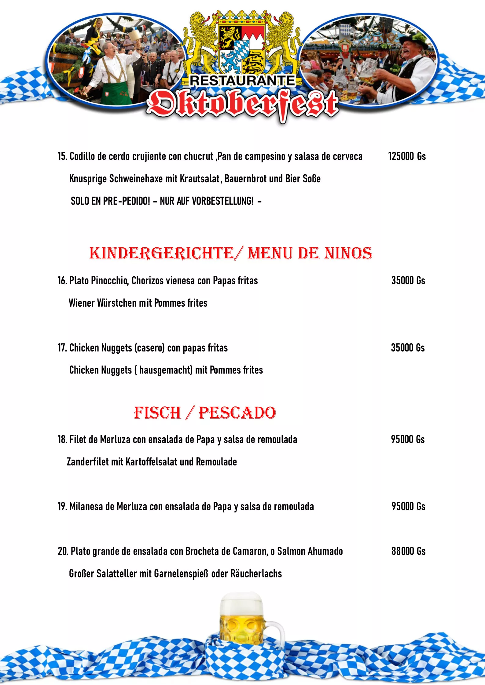 Speisekarte, Menú, Restaurante Oktoberfest San Bernardino, Paraguay
