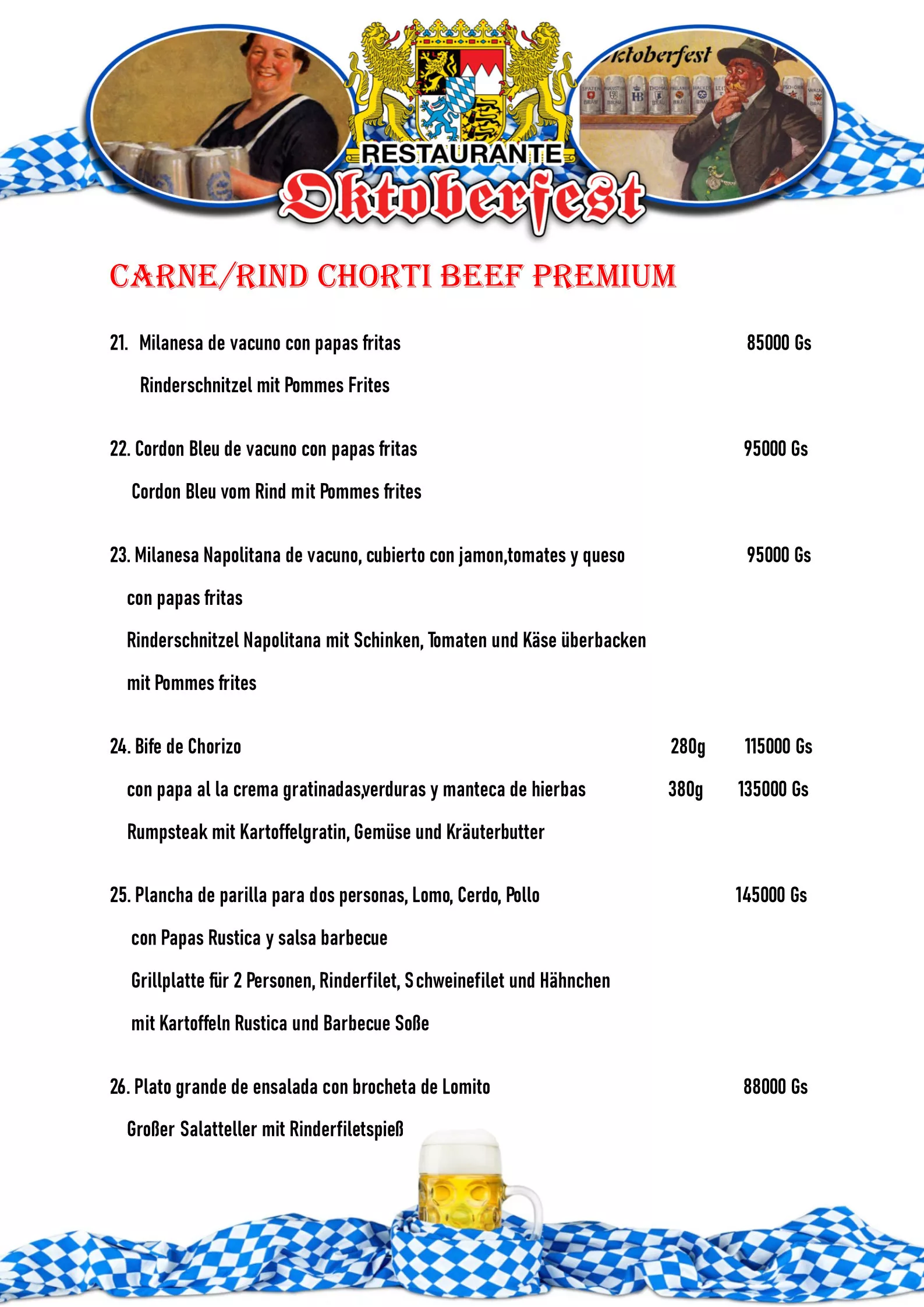 Speisekarte, Menú, Restaurante Oktoberfest San Bernardino, Paraguay