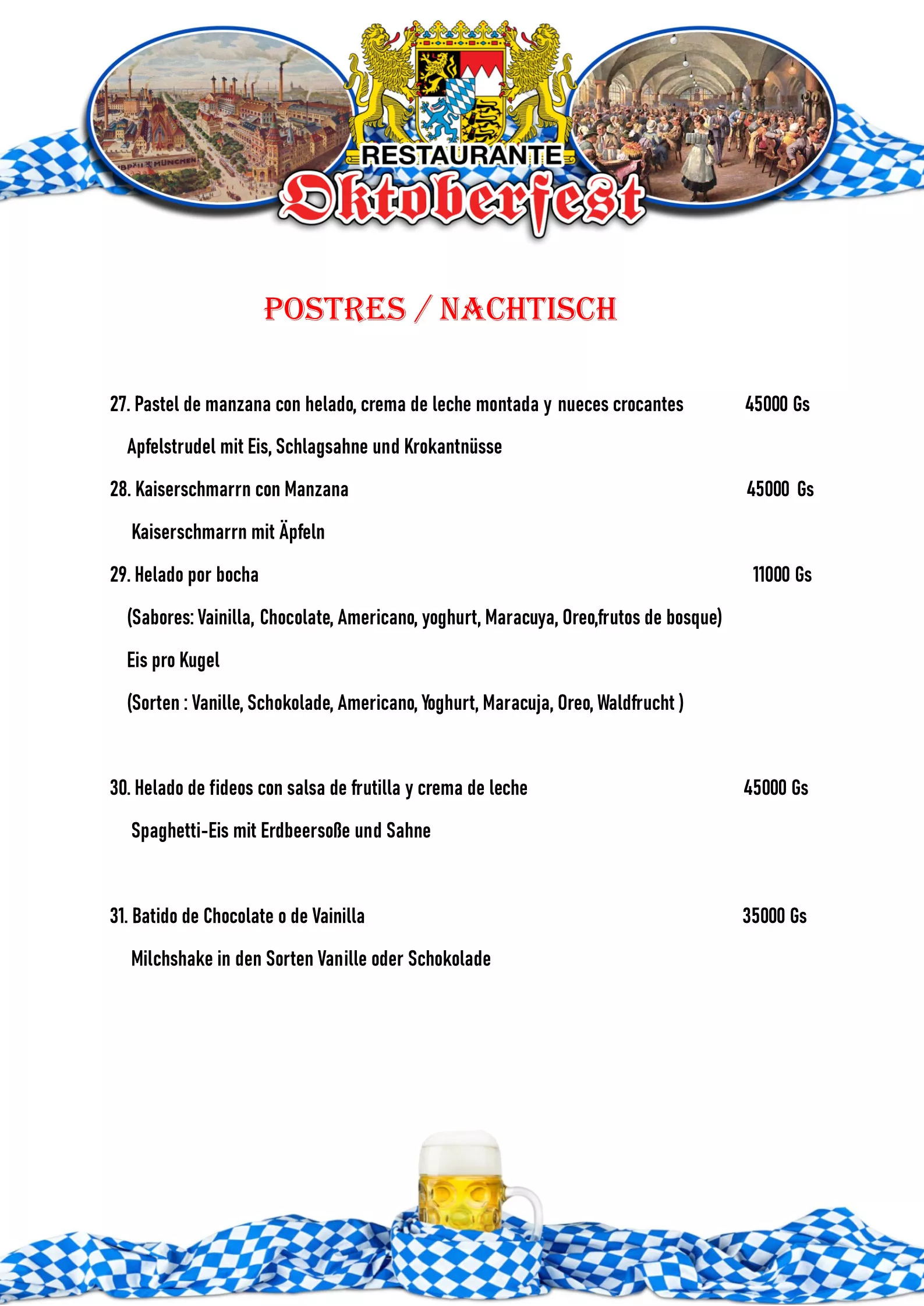 Speisekarte, Menú, Restaurante Oktoberfest San Bernardino, Paraguay