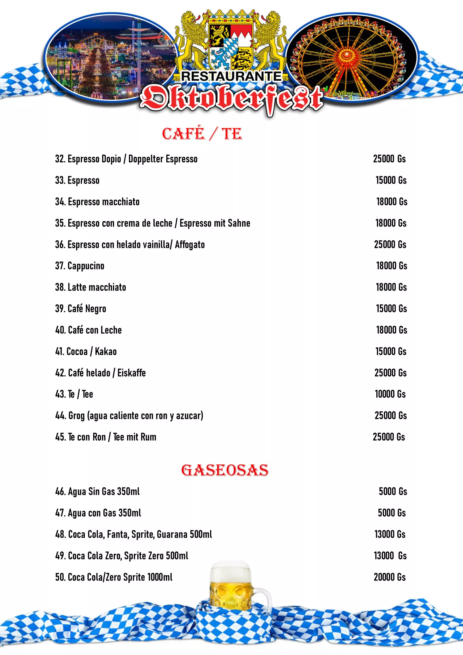 Speisekarte, Menú, Restaurante Oktoberfest San Bernardino, Paraguay