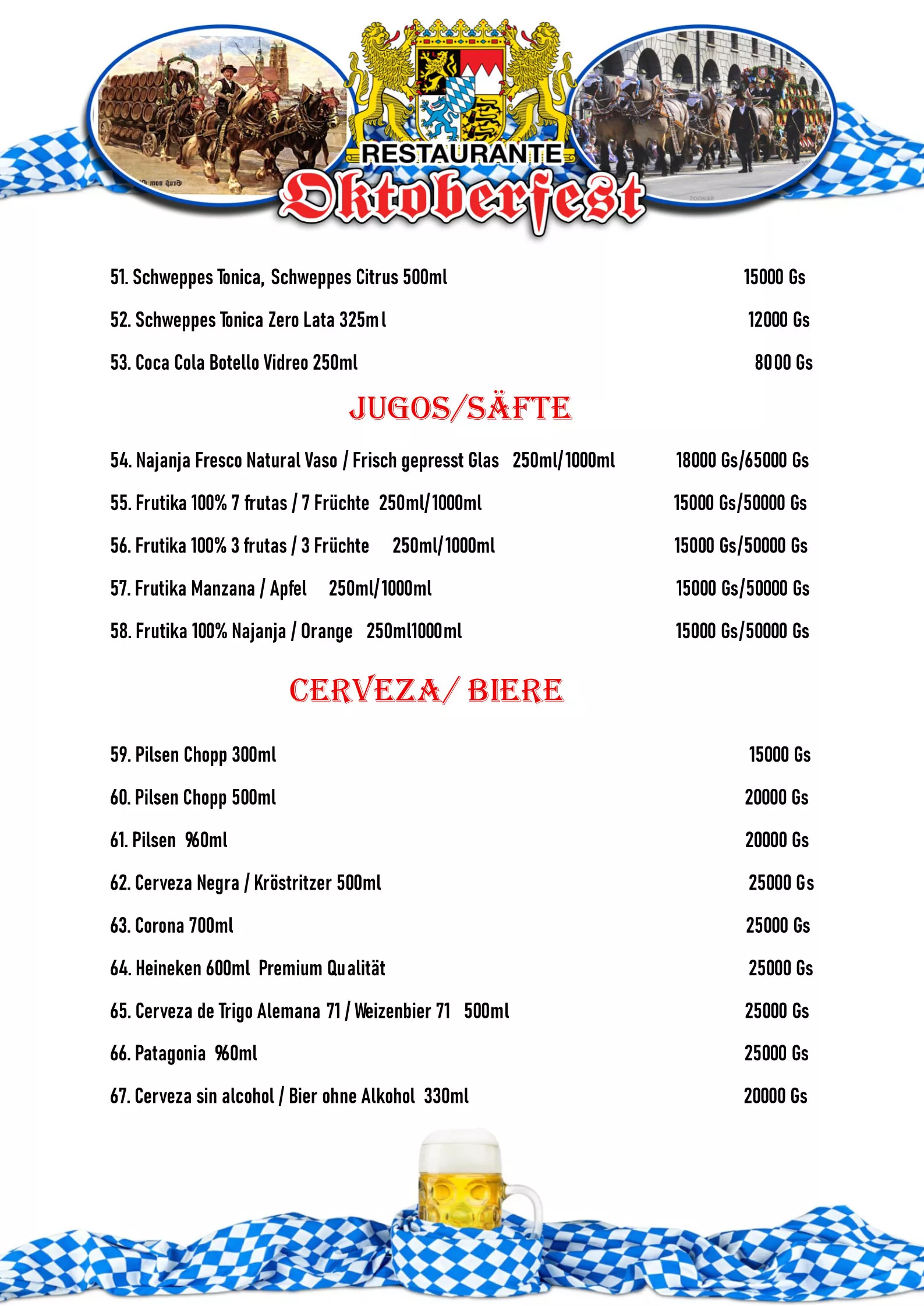 Speisekarte, Menú, Restaurante Oktoberfest San Bernardino, Paraguay