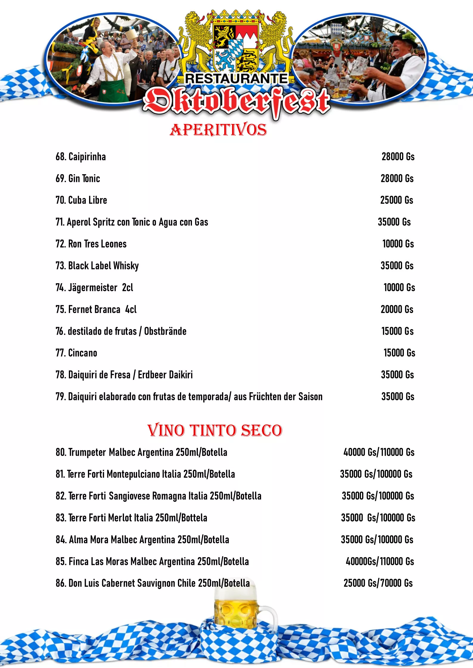 Speisekarte, Menú, Restaurante Oktoberfest San Bernardino, Paraguay